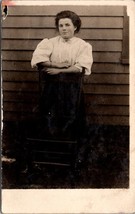 Antique RPPC Early 20th Century Real Photo Postcard Young Woman Standing - $14.52