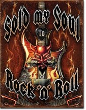 Rock N Roll Music Sold My Soul Garage Band Wall Decor Man Cave Metal Tin... - £12.59 GBP