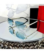 Luxury Rimless Round Cut Sunglasses Green Lens Gold Frame with High-Quality - $77.60