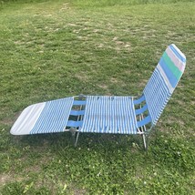 Jelly Vinyl Tube Folding Chaise Lounge Lawn Chair Cot Blue Beach Camp Pool VTG - £48.53 GBP