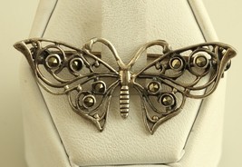 Vintage Sterling Silver Marcasite Butterfly Filigree Pin Brooch - £19.78 GBP