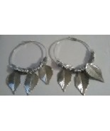 SILVER PLATED HOOP EARRINGS WITH DANGLE LEAVES - $164.27 MXN