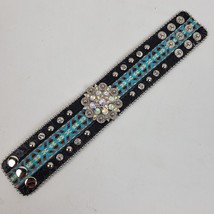 Vintage Southwestern Rhinestone Stitched Leather Wrap Bracelet 1.5&quot; Wide Adjust - $22.91