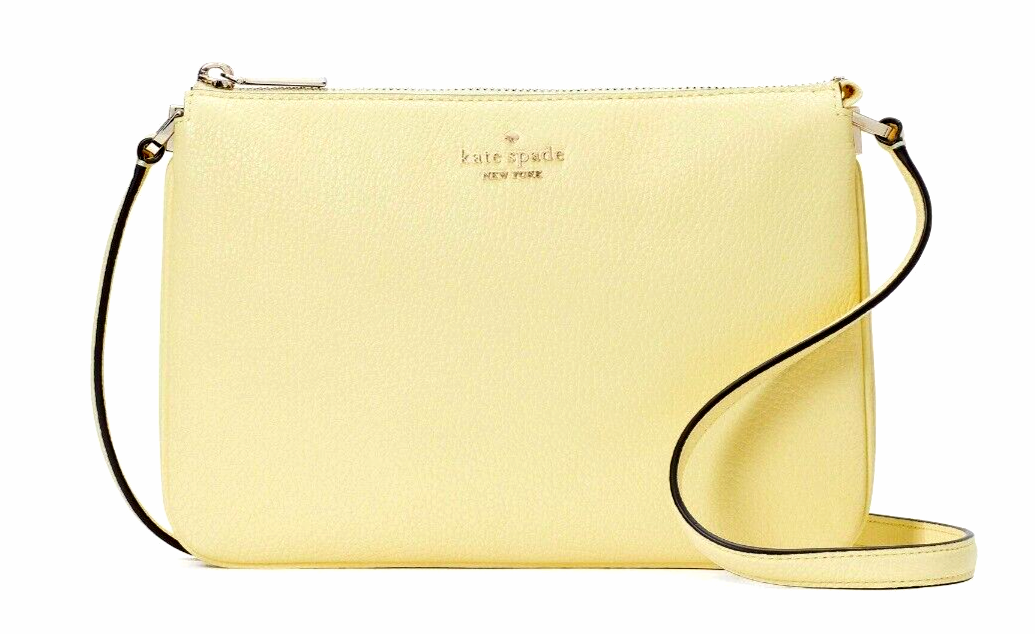 New Kate Spade Leila Pebble Leather Triple Gusset Crossbody Yellow Mar - $83.61