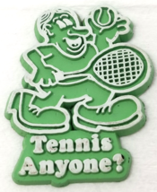 Tennis Anyone Fridge Magnet Funny Man Green White Plastic 1970s Vintage - £9.75 GBP