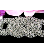 RHINESTONE Vintage BIG BRAIDED BRACELET  2&quot; Wide Silvertone Chains 7 1/2&quot; - $21.77