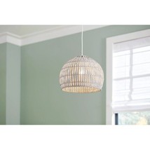 A+R Vale White Canopy with Light Gray Bamboo Shade Bell Hanging Pendant Light - £47.46 GBP