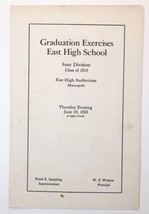 June 1915 Graduation Exercises Program East High School Minneapolis MN - £14.16 GBP