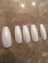 White Disco Ball Glitter false Long Coffin Nails choose your shape - £6.33 GBP