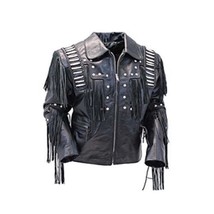 New Western Cowboy Black Color Coat Collar Leather Fringe Men Biker Jacket - £143.87 GBP