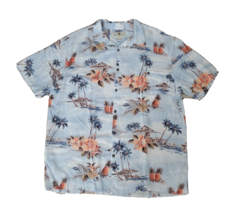 Island Shores Hawaiian Shirt Men&#39;s XL Casual Rayon Blue Tropical Button Up - £11.00 GBP