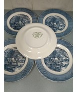 5 Vintage Royal China Blue CURRIER and IVES &quot; Old Grist Mill &quot; Dinner Pl... - £31.62 GBP