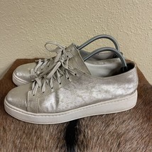Santoni Womens Euro 41 Silver Leather Low Top Sneakers Distressed Metall... - $135.00