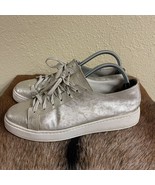 Santoni Womens Euro 41 Silver Leather Low Top Sneakers Distressed Metall... - $2,570.33 MXN