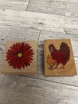 Farmhouse Wood Stamps Chicken Hen Gerber Daisy Lot of 2 - $19.79