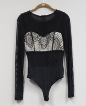 Bebe  Sheer Black Bodysuit Snap Crotch Nude Color Chest Coverage Size XS - £13.93 GBP