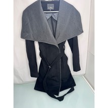 Sam Edelman Long Wrap Coat Convertible Collar Button Up Belted Black Lar... - $49.47