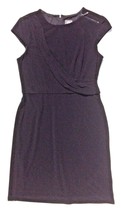 Vince Camuto Black Dress size 12 knit sheath shoulder zipper cap sleeve LBD - $11.99