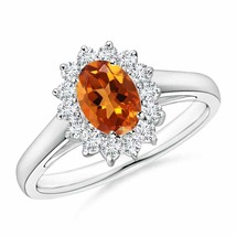 ANGARA 7x5mm Natural Citrine Princess Diana Inspired Ring with Diamond in Silver - £371.65 GBP+