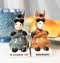 Ebros Ceramic &#39;A Couple Of Badasses&#39; Donkeys With Shades Pepper Shaker Set - £13.61 GBP
