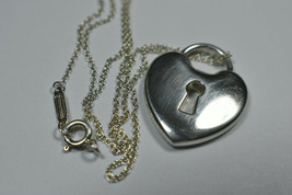 Vintage Tiffany &amp;Co 1&quot; Silver Padlock Heart Lock Heavy Chain Necklace 16&quot; - £263.12 GBP