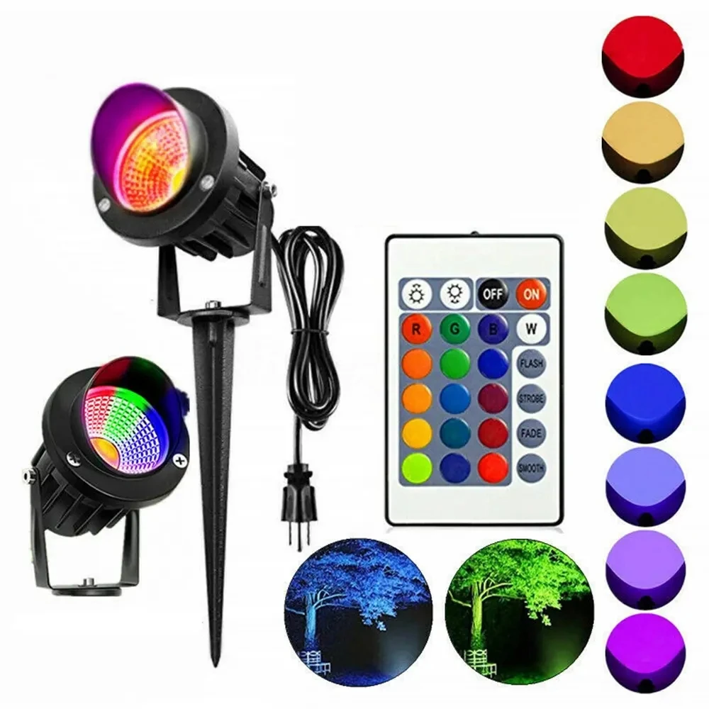 0v outdoor cob rgb garden light 10w led lawn lamp with remote waterproof landscape spot thumb200