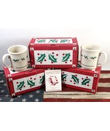 Vintage Set of 3 Longaberger Pottery Traditional Holly Mugs Coffee Cups ... - $53.99