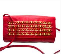 jessica simpson red purse with gold chains - £14.94 GBP