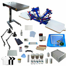 Full Set Micro-adjust 4 Color 2 Station Silk Screen Printing Kit Flash Dryer Ink - £956.33 GBP