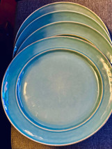 Pottery Barn Blue Dinner Plates (4) 10-5/8&quot; Portugal Made Stoneware - £30.12 GBP