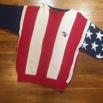 Vintage Tommy Hilfiger All Over Print Knit Sweater Men Medium Usa Flag Rare - £155.74 GBP