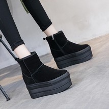 12cm Cow Suede Leather Women Ankle Snow Boots Platform Wedge Fur Plush Warm Wome - £79.39 GBP