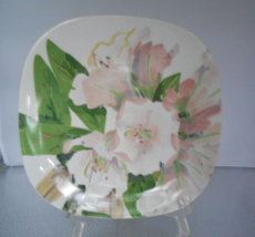 4 pc BLOCK Romance of Flowers salad plates pink rhodendron 7 3/4&quot; square - £38.92 GBP