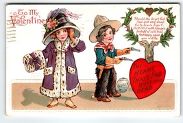 Valentines Day Postcard Heinmuller Big Hat Muff Girl Cowboy Boy Ginger Jar 1903 - £16.02 GBP
