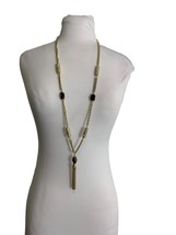 White House Black Market WHBM Long Necklace 39&quot; Gold Tone Tassel Brown S... - $24.75