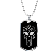 Calavera Mexican Sugar Skull 55 Necklace Stainless Steel or 18k Gold Dog Tag 24 - £37.92 GBP+