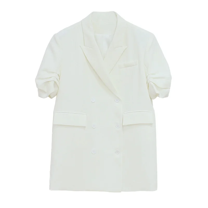 Tops 2023 Summer Ladies Suit Jacket Casual Black White Folded Sleeve Woman Outer - £271.10 GBP