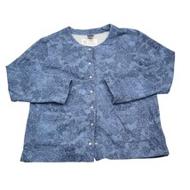 Laura Scott Shirt Womens L Blue Floral Button Up Long Sleeve Round Neck Top - £14.72 GBP
