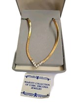 Vtg 1980&#39;s  Majesty Collection Zirconia Textured  Chain Necklace Gold Tone Korea - £38.93 GBP
