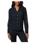Cable &amp; Gauge Womens Blouse Black Lace Button Down Long Sleeves Lightweight - $789.78 MXN