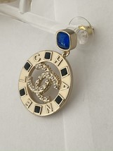 VIP Gift Chanel earrings Gold CC Crystals Blue Drop Dangle - £78.45 GBP