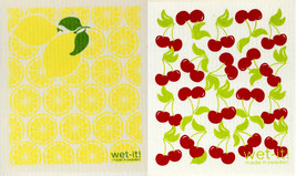 Wet-It! Swedish Treasures Dishcloth &amp; Cleaning Cloth -Set of 2 Lemons &amp; Cherries - £11.95 GBP