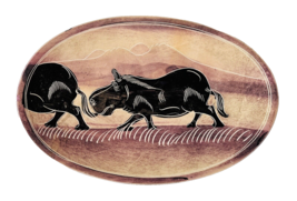 Hand Carved Soapstone Running Hippos Decorative Trinket Dish Africa 8.5&quot; x 5.5&quot; - £13.91 GBP
