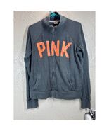 PINK Victoria&#39;s Secret Sweatshirt Full Zip Gray Coral Spellout Mock Neck... - $21.95