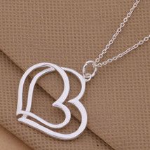 Double Heart Pendant Necklace Sterling Silver - £9.06 GBP