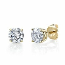 1.75CT Round Brilliant Solid 18K Yellow Gold Basket PushBack Stud Earrings - £123.04 GBP