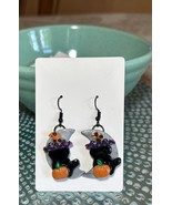 Black Cat Witch Moon Polymer Clay Handmade Earrings Spooky Season Halloween - $18.99 CAD