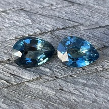 Natural Blue Green Sapphires Pair  | Pear Cut | 1.72 Carat | 7x5mm | Natural gem - £493.72 GBP
