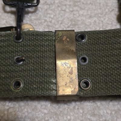 VTG USMC M1956 Horizontal Weave LBE OD Web Belt Size L Suspenders Brass Buckle Item image 5
