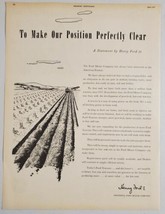 1947 Print Ad Statement by Henry Ford II Concerning Tractors to Be Built - $17.42